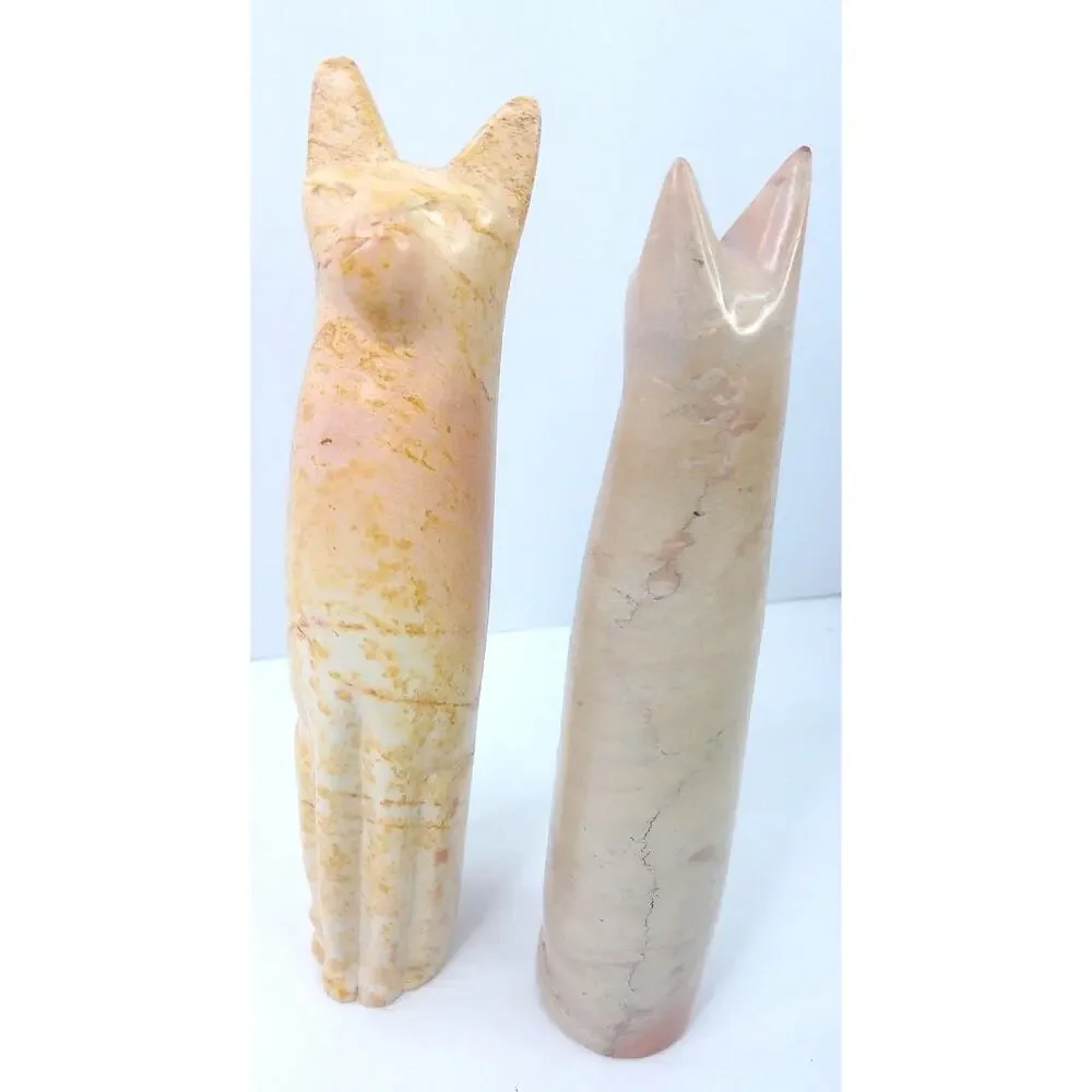 Vintage Tall Cat Soapstone Figurines Handmade Kenya Set of 2